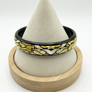 Ross Simons White Iridescent Mother of Pearl Yellow Mosaic Slim Black Bangle 8"